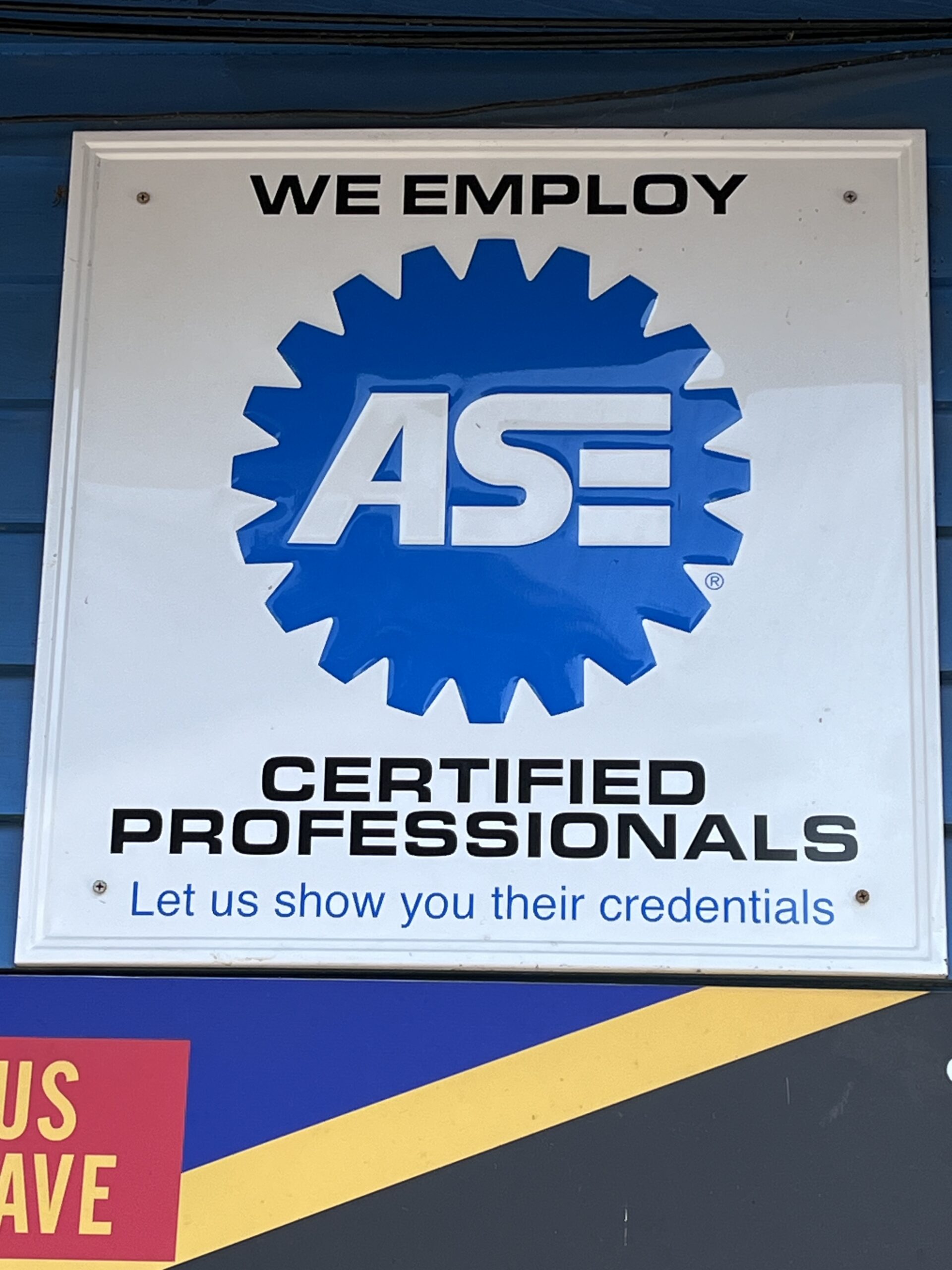 ASE certified sign